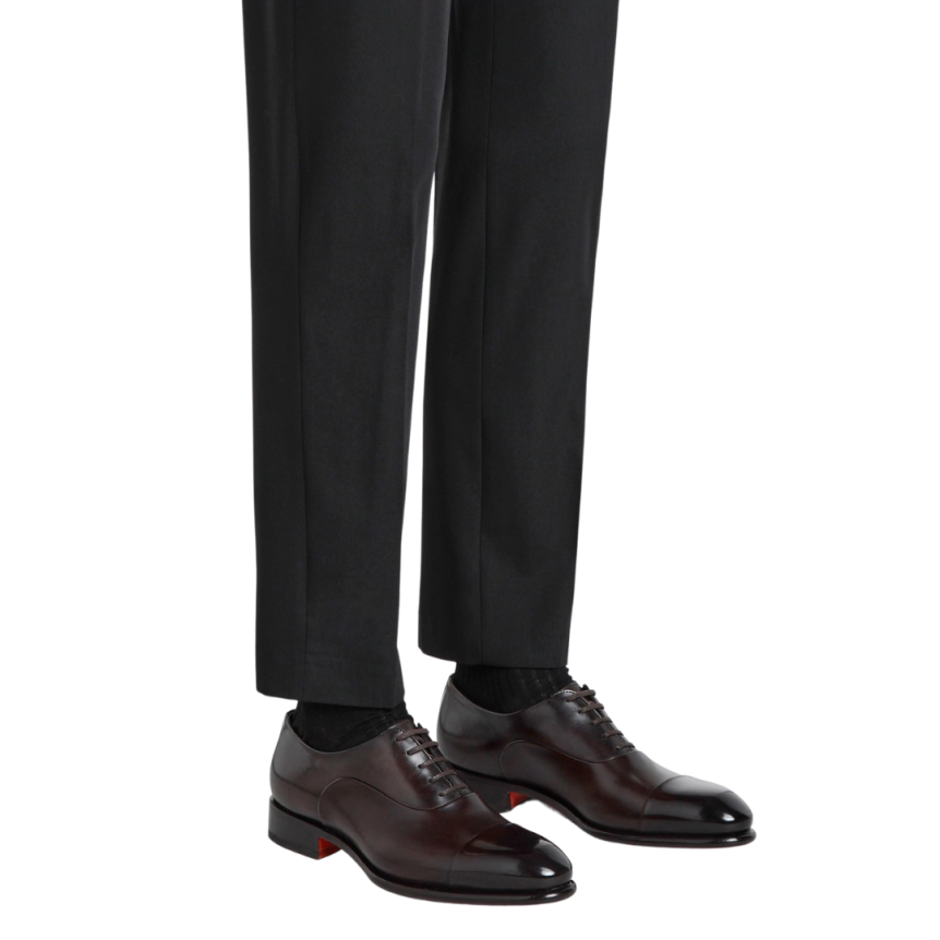 Mocassin lacets SANTONI Richelieu cuir marron brillant