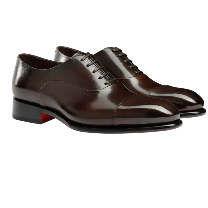 Mocassin lacets SANTONI Richelieu cuir marron brillant