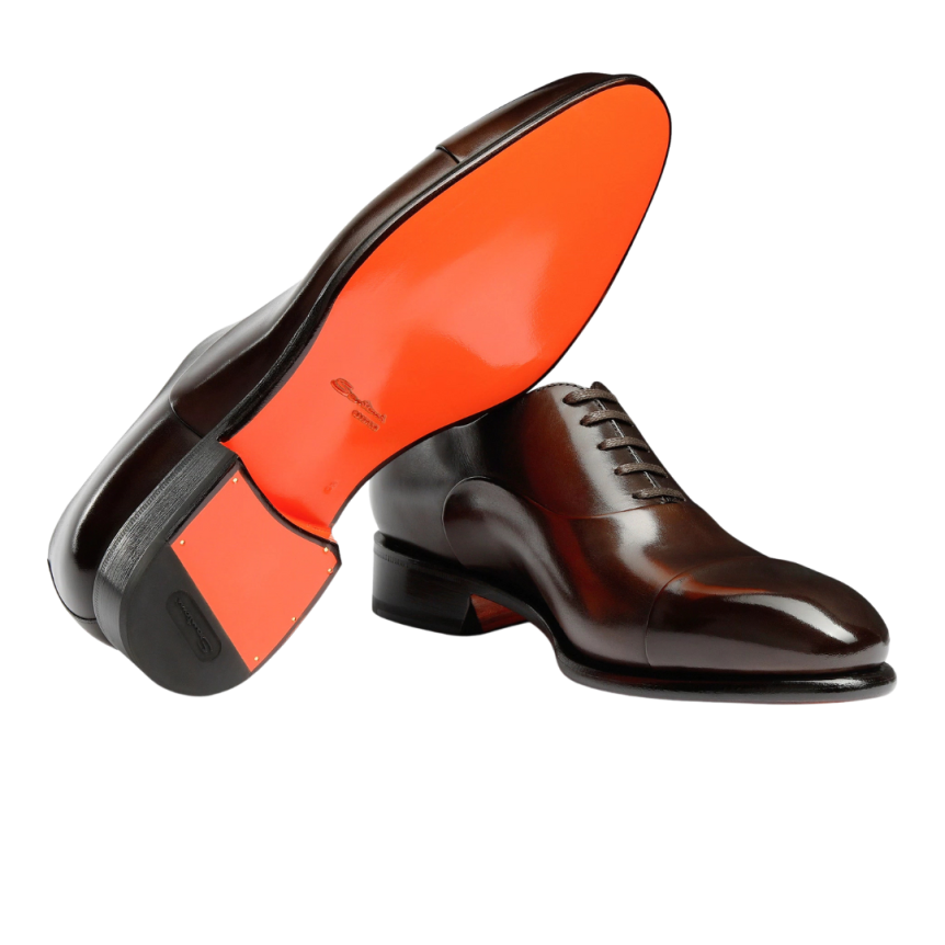 Mocassin lacets SANTONI Richelieu cuir marron brillant