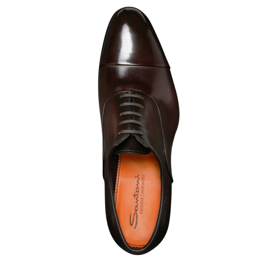 Mocassin lacets SANTONI Richelieu cuir marron brillant