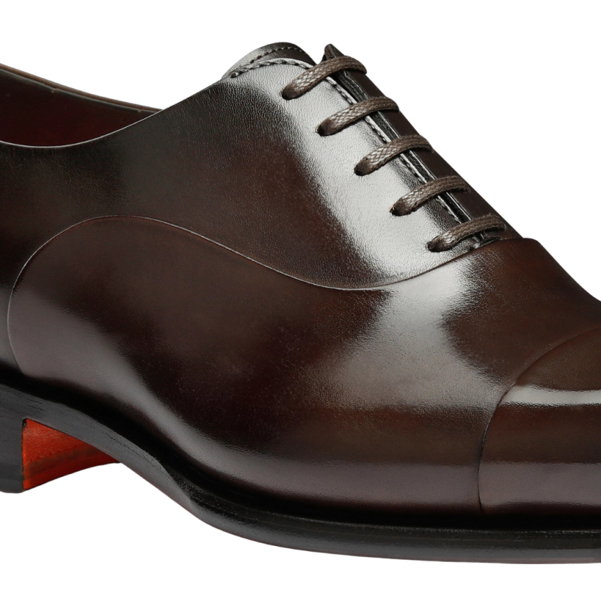 Mocassin lacets SANTONI Richelieu cuir marron brillant