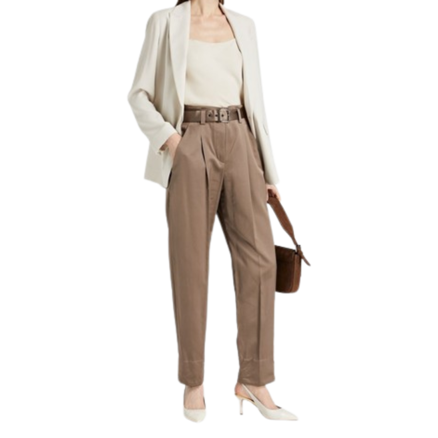 Pantalon BRUNELLO CUCINELLI satin marron ceinture