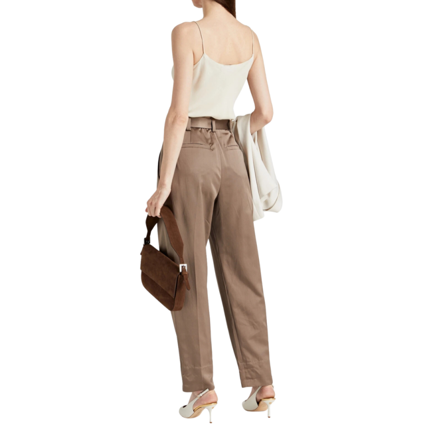 Pantalon BRUNELLO CUCINELLI satin marron ceinture