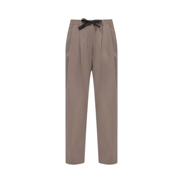 Pantalon à pince BRUNELLO CUCINELLI coton stretch taupe nœud taille