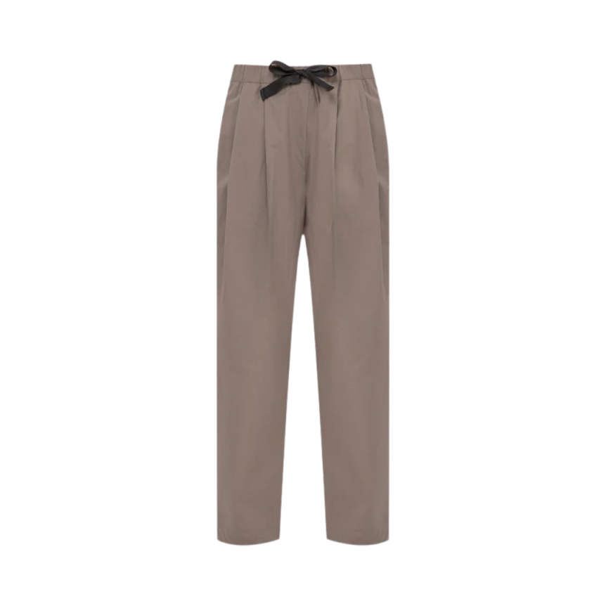 Pantalon à pince BRUNELLO CUCINELLI coton stretch taupe nœud taille