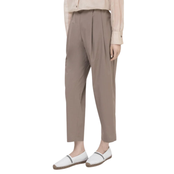 Pantalon à pince BRUNELLO CUCINELLI coton stretch taupe nœud taille