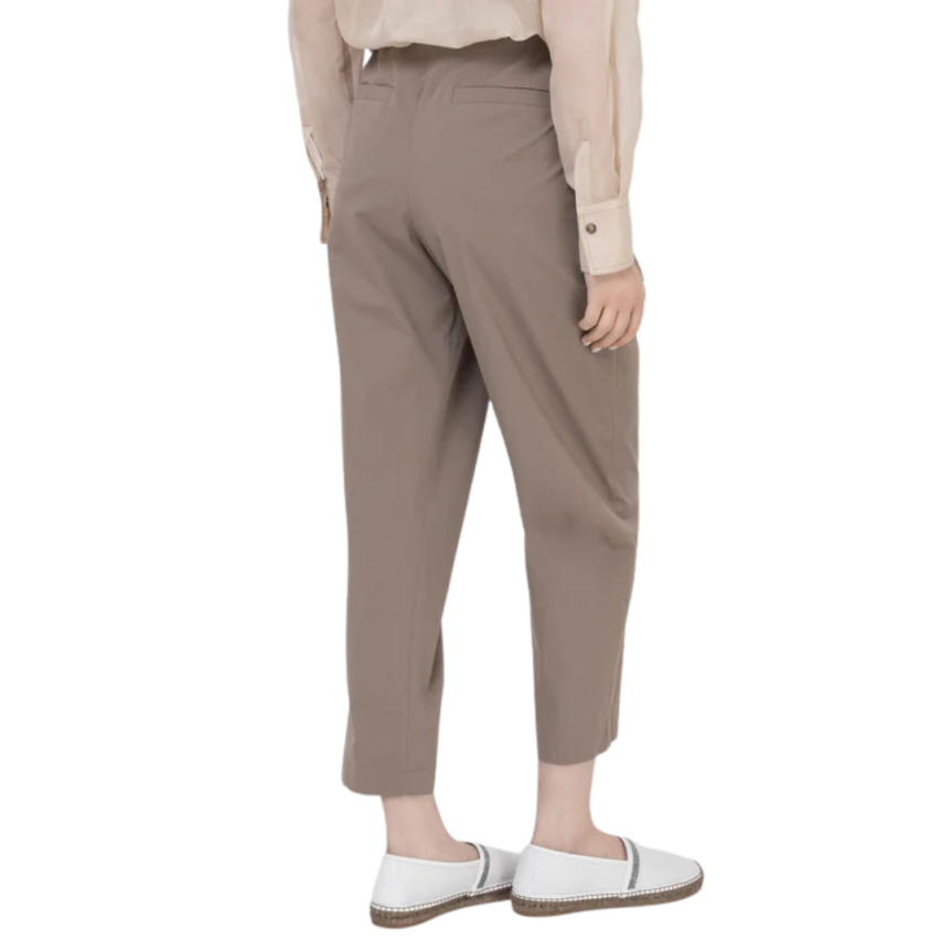 Pantalon à pince BRUNELLO CUCINELLI coton stretch taupe nœud taille
