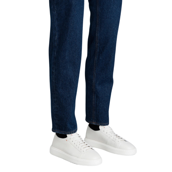 Baskets basses SANTONI cuir grainé bleu marine