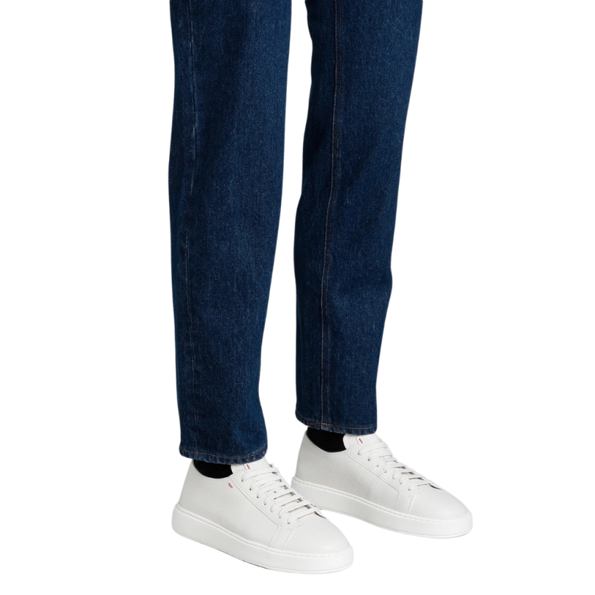 Baskets basses SANTONI cuir grainé bleu marine