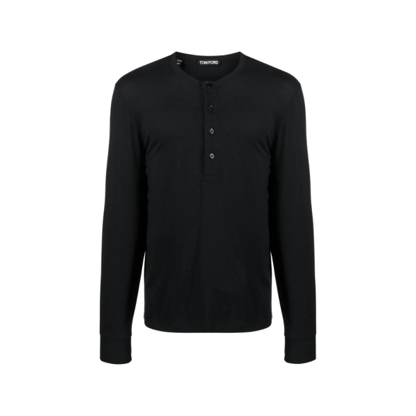 T-shirt TOM FORD manche longue col tunisien coton noir