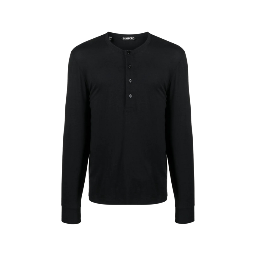 T-shirt TOM FORD manche longue col tunisien coton noir