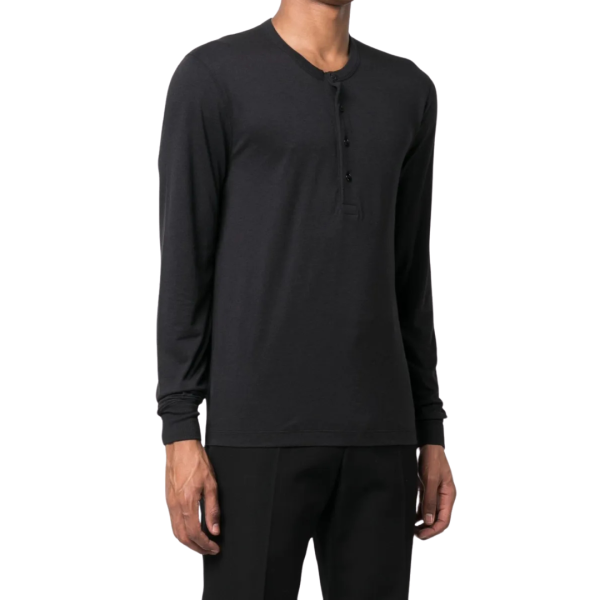 T-shirt TOM FORD manche longue col tunisien coton noir