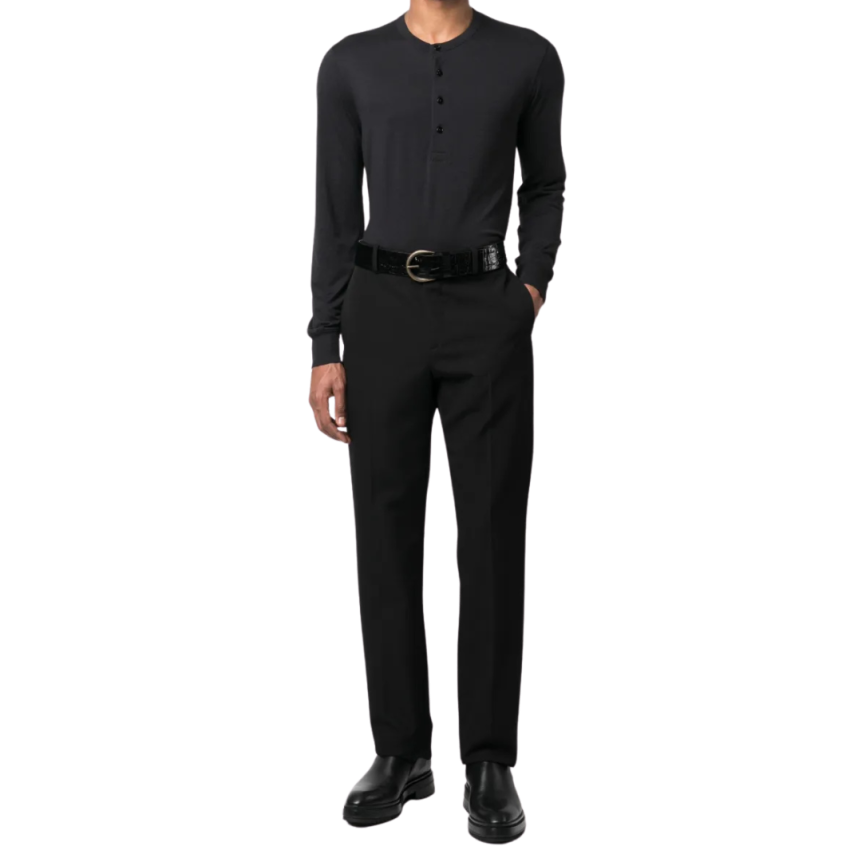 T-shirt TOM FORD manche longue col tunisien coton noir