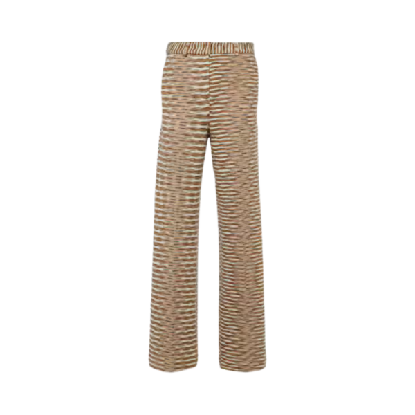 MISSONI Pantalon taille haute coton laine velours rayure beige camel