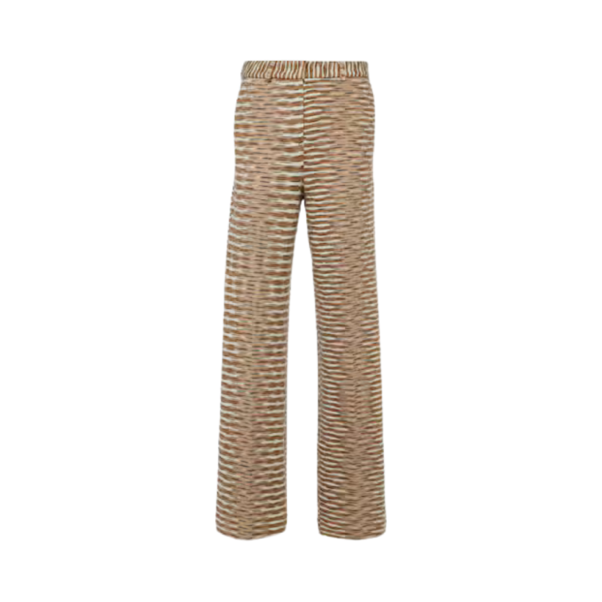 MISSONI Pantalon taille haute coton laine velours rayure beige camel