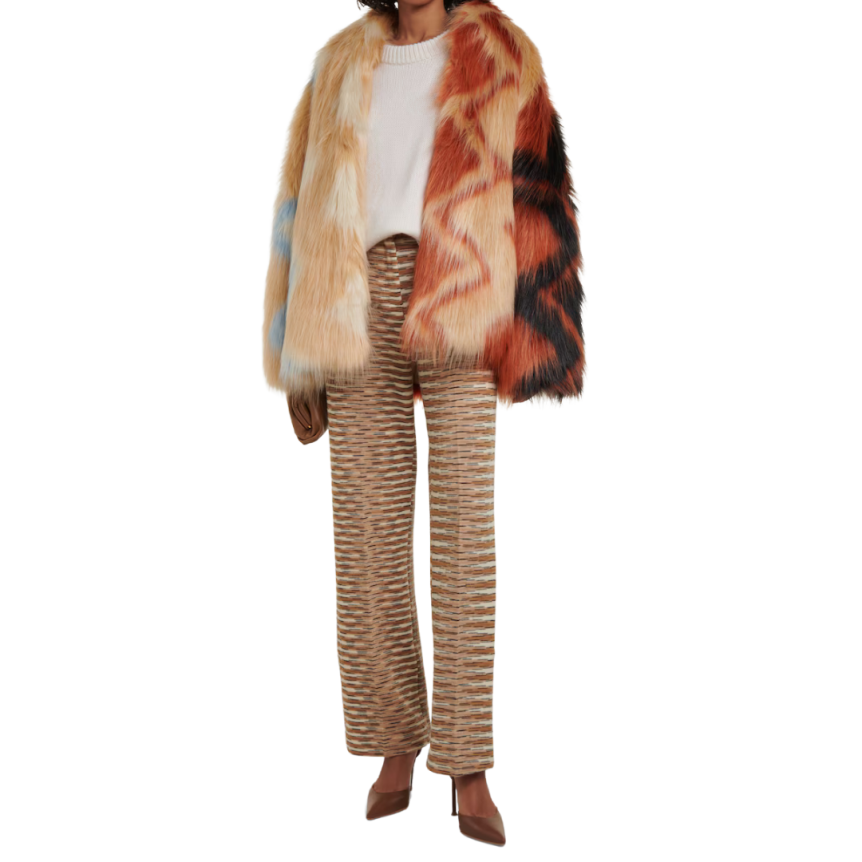 MISSONI Pantalon taille haute coton laine velours rayure beige camel