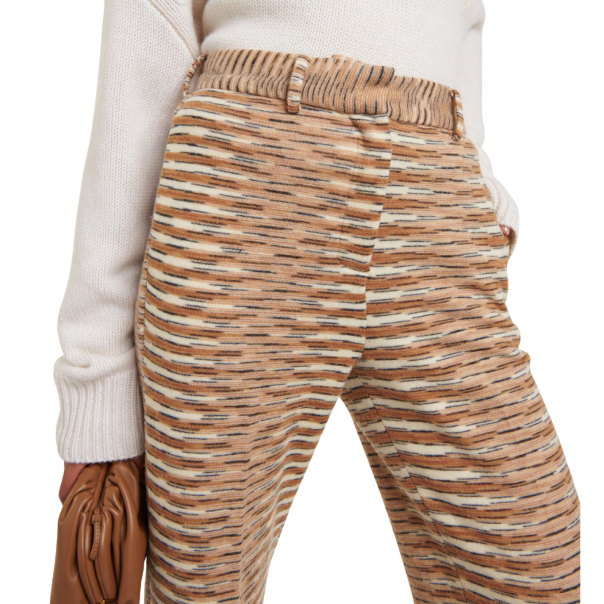MISSONI Pantalon taille haute coton laine velours rayure beige camel