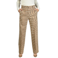 Pantalon taille haute coton laine velours rayure beige camel
