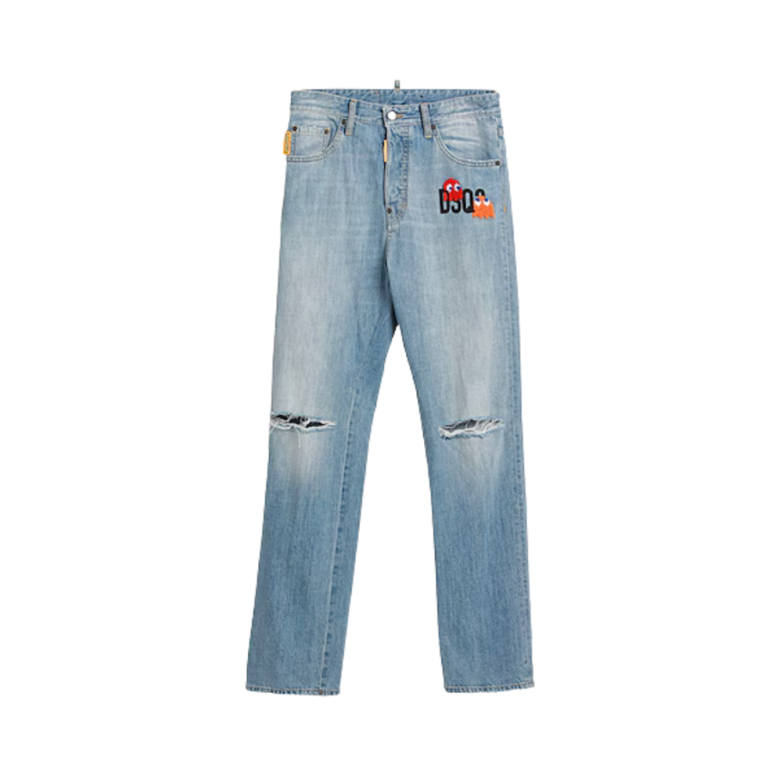 Jean DSQUARED Skater bleu broderie plaque Pac-Man