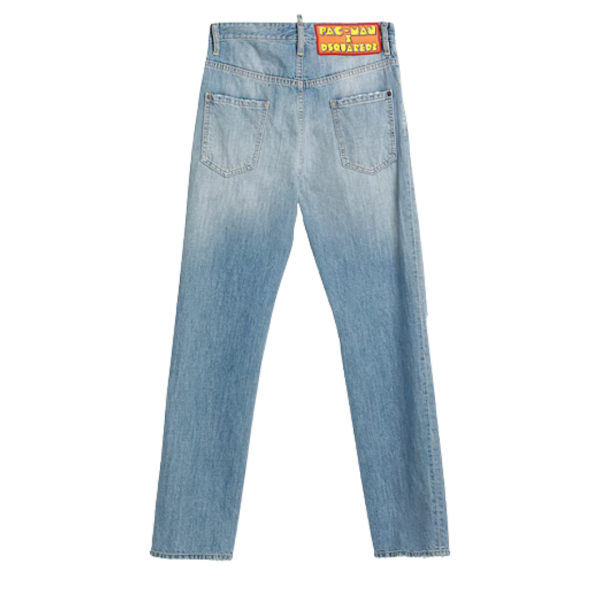 Jean DSQUARED Skater bleu broderie plaque Pac-Man