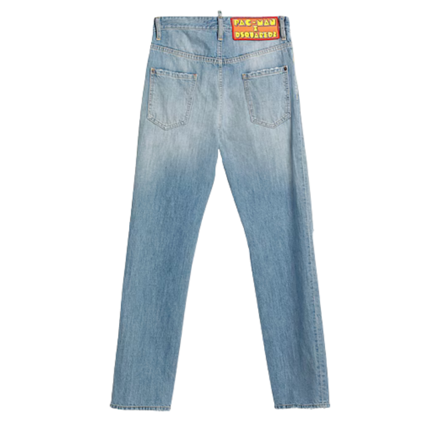 Jean DSQUARED Skater bleu broderie plaque Pac-Man