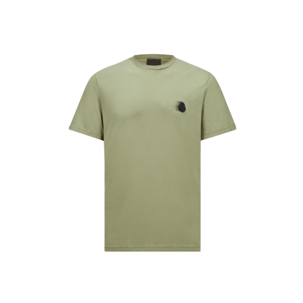 T-shirt MONCLER col rond coton vert kaki logo filant noir