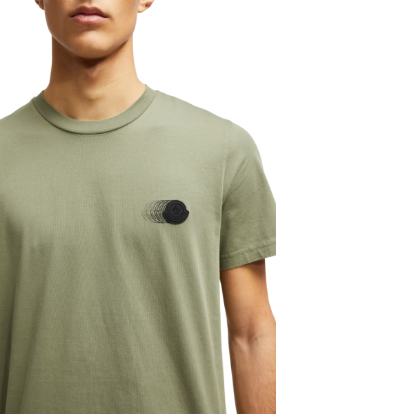 T-shirt MONCLER col rond coton vert kaki logo filant noir
