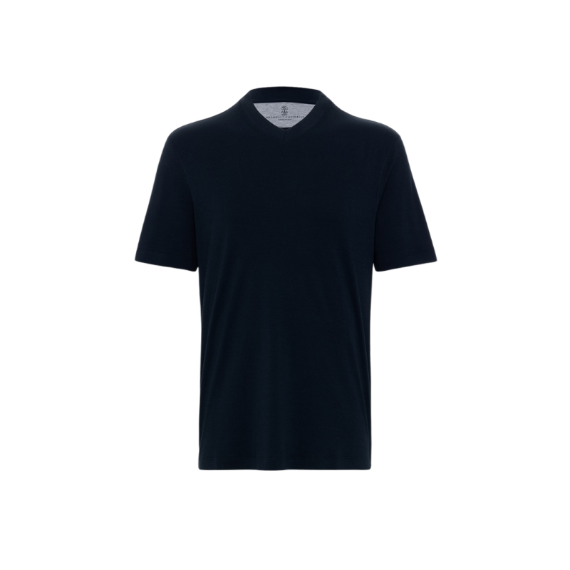 T-shirt col rond coton bleu...