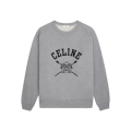 Sweat shirt col rond molleton coton gris logo noir blason