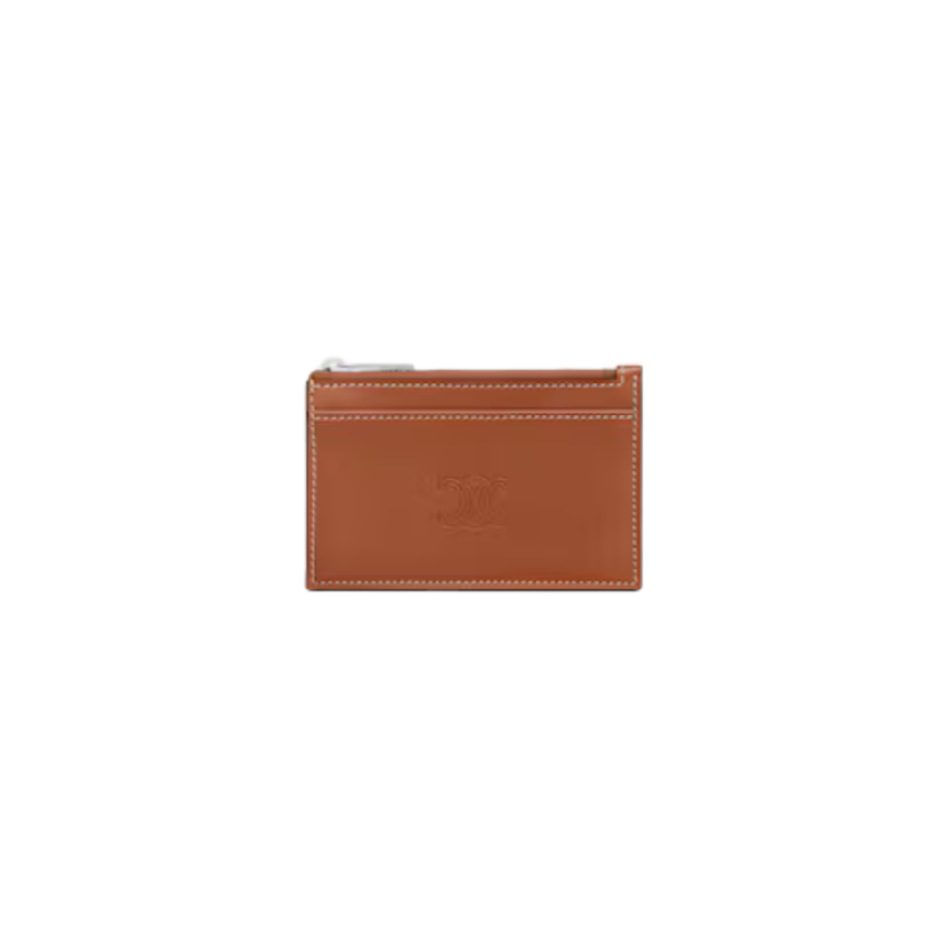 Porte cartes zippé CELINE cuir veau naturel embossage triomphe