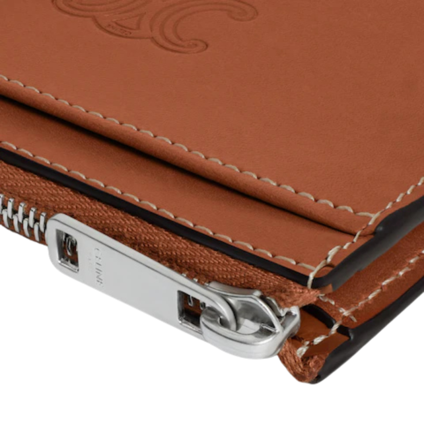 Porte cartes zippé CELINE cuir veau naturel embossage triomphe