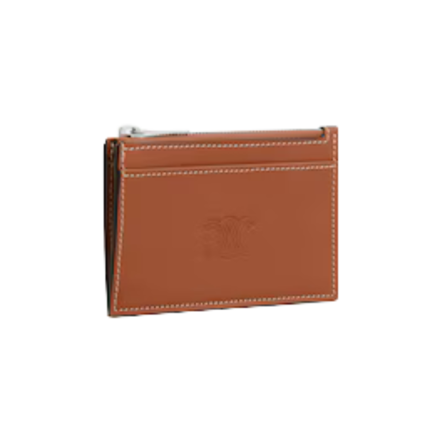 Porte cartes zippé CELINE cuir veau naturel embossage triomphe
