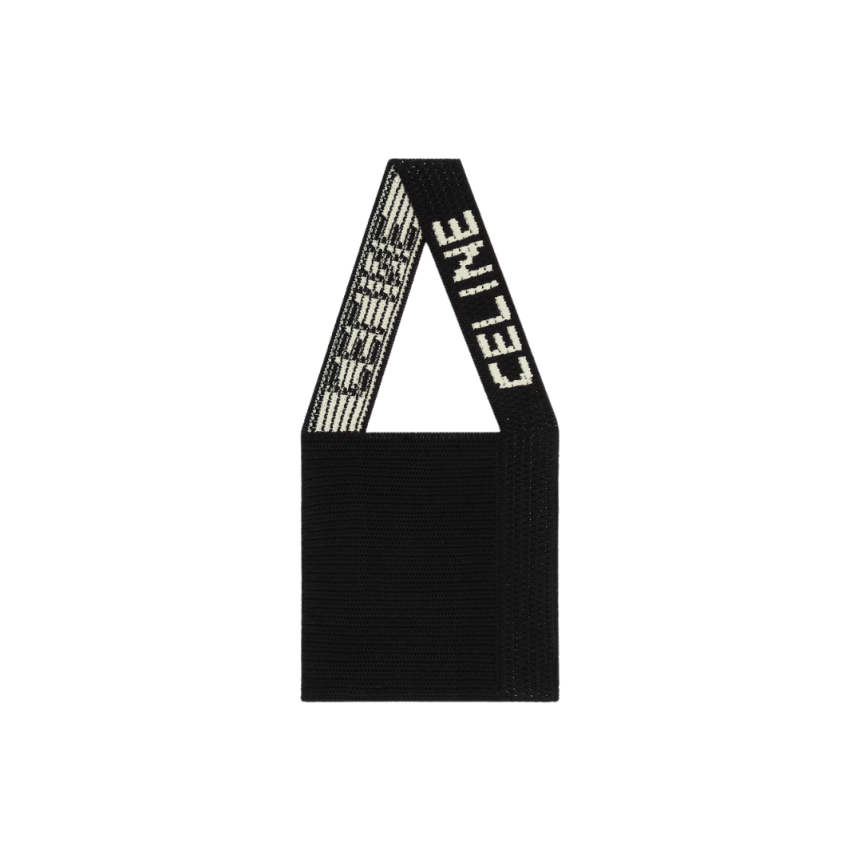 Sac porté épaule coton crochet noir CELINE écru