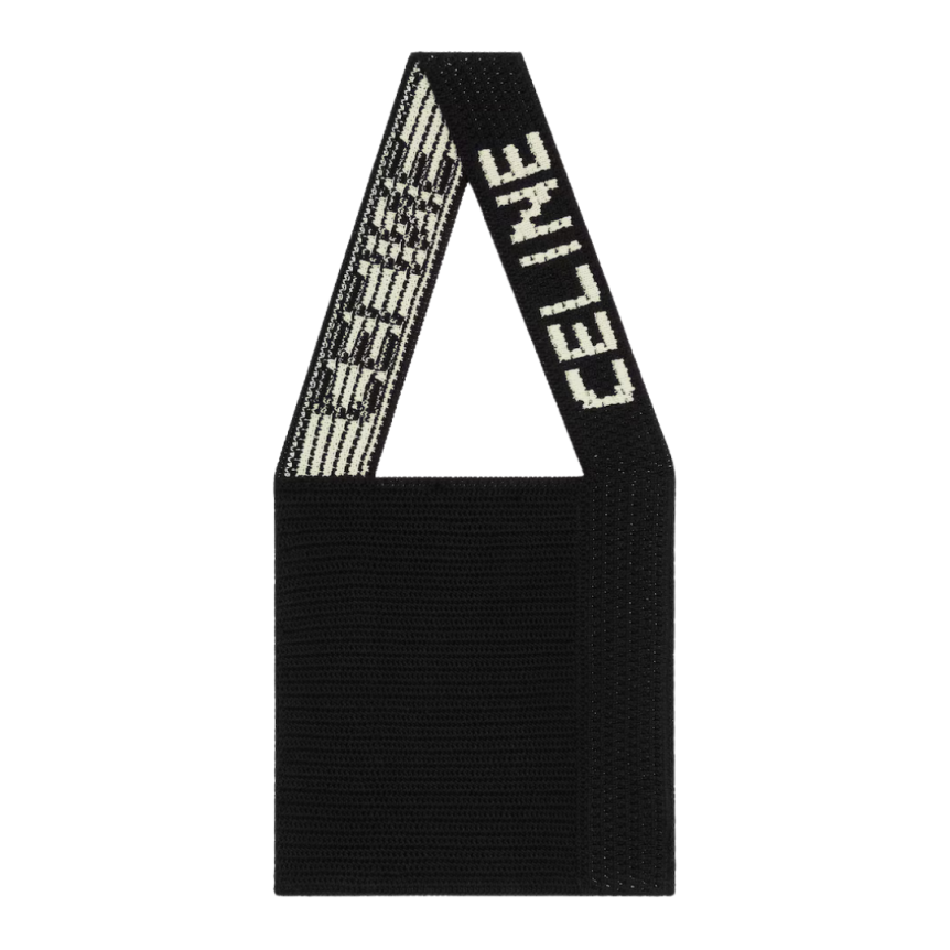 Sac porté épaule coton crochet noir CELINE écru