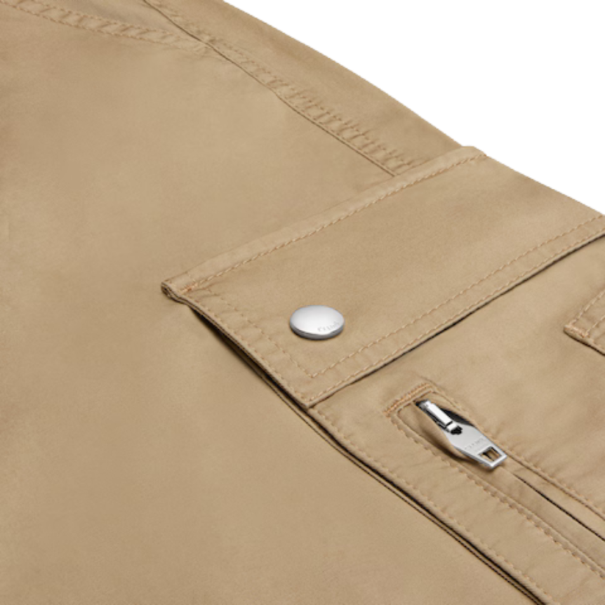 Pantalon cargo CELINE taille haute coton lin beige