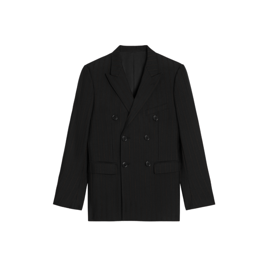 Veste croisée CELINE Carnaby laine rayures noir marron