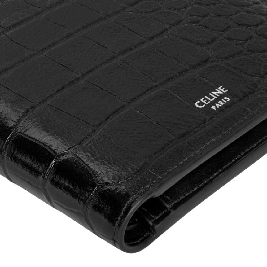 Portefeuille monnaie CELINE 2 volets cuir croco noir
