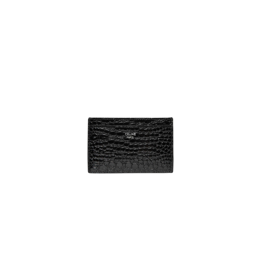 Porte cartes CELINE cuir noir embossage croco