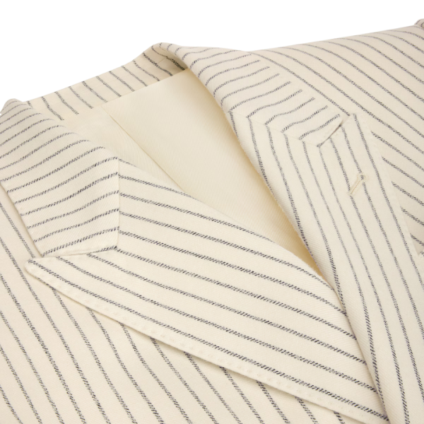 Costume Veste croisée CELINE Camden gabardine laine écru rayure noir