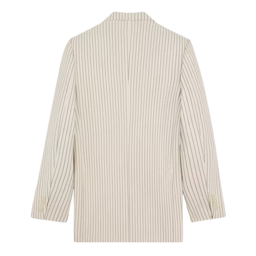 Costume Veste croisée CELINE Camden gabardine laine écru rayure noir