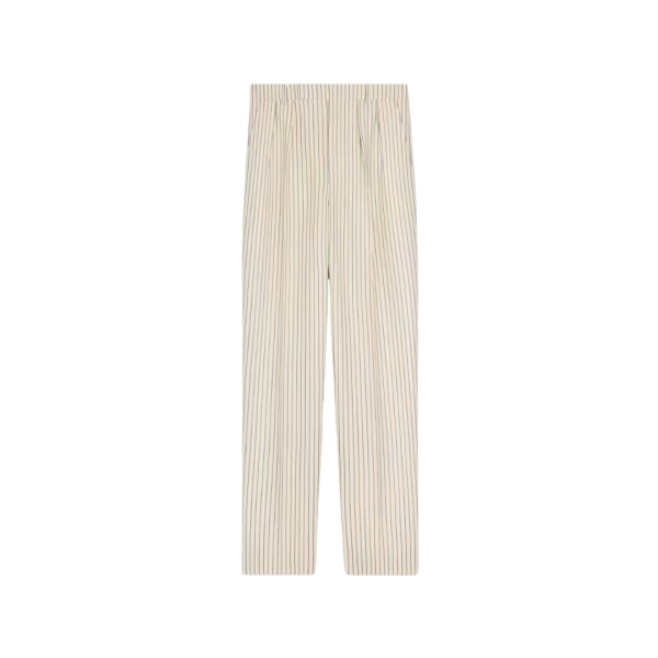 Pantalon Costume CELINE Keith gabardine laine écru rayure noir