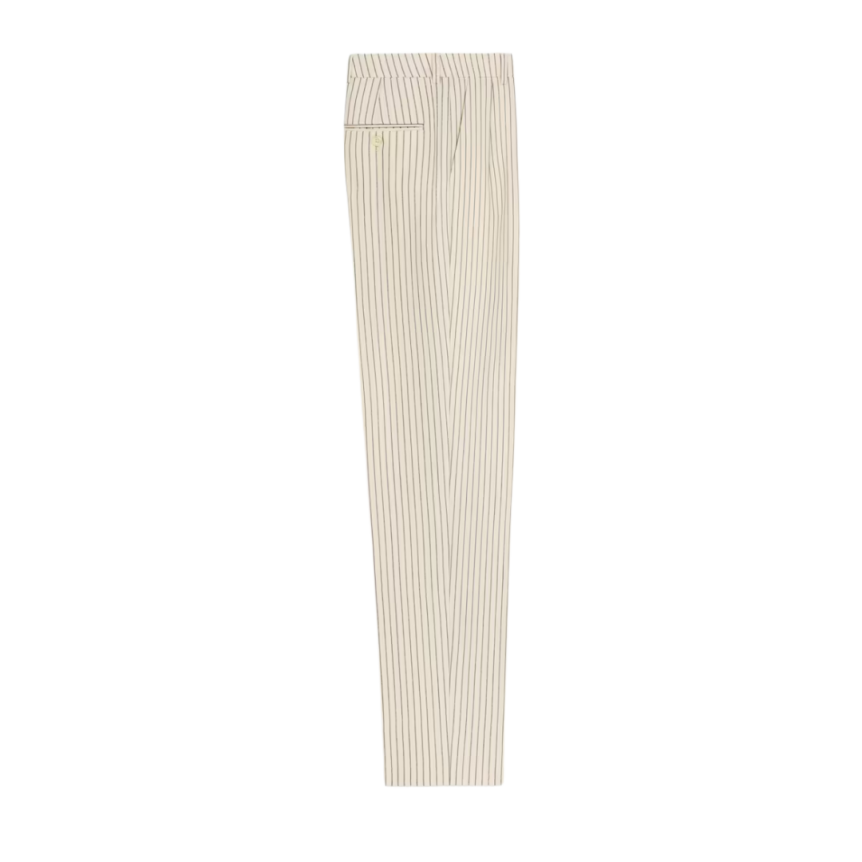 Pantalon Costume CELINE Keith gabardine laine écru rayure noir