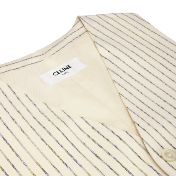 Gilet Costume CELINE gabardine laine écru rayure noir