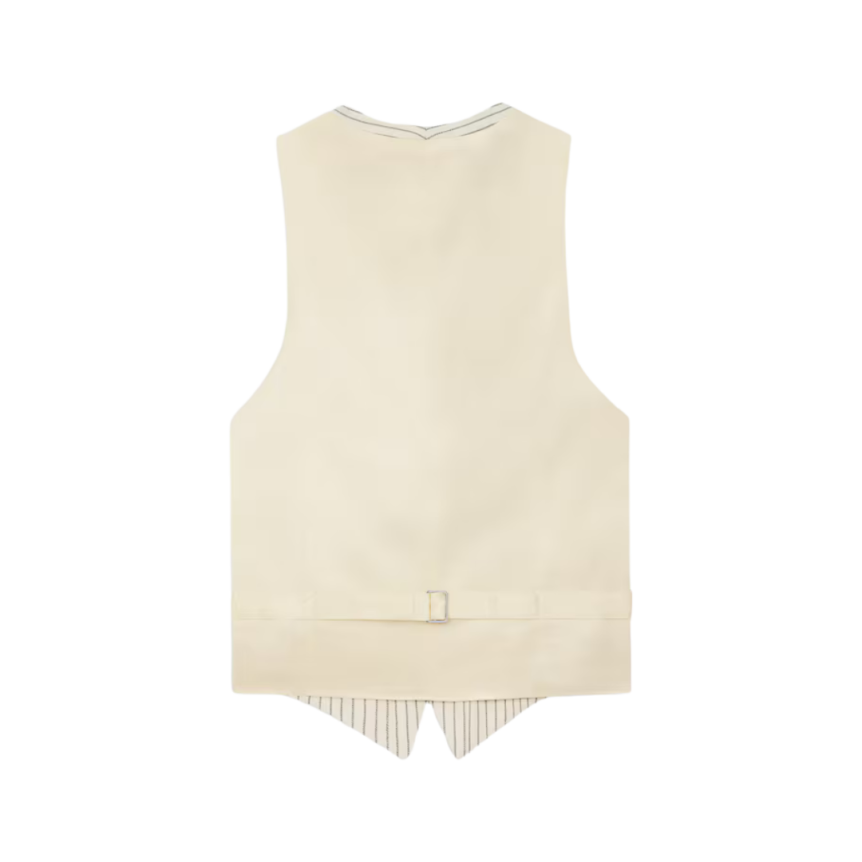 Gilet Costume CELINE gabardine laine écru rayure noir