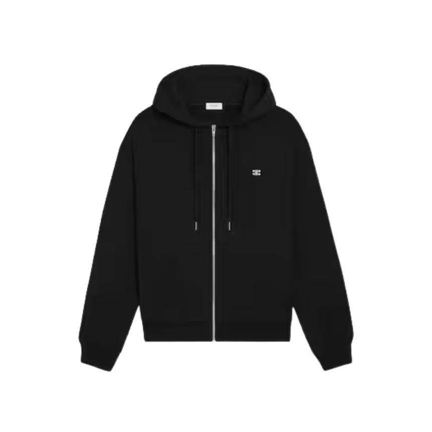 Sweat-shirt zippée CELINE Hoodie capuche molleton coton cachemire noir Triomphe blanc