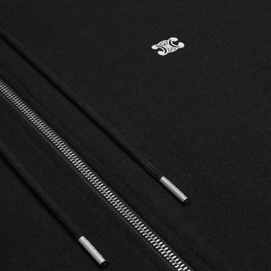 Sweat-shirt zippée CELINE Hoodie capuche molleton coton cachemire noir Triomphe blanc