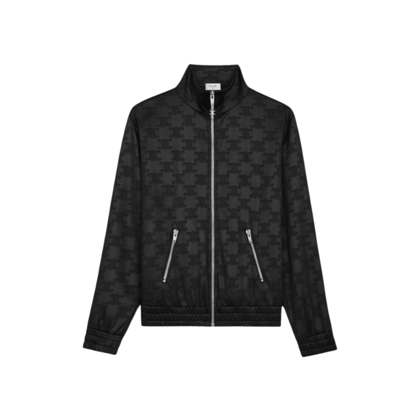 Blouson zippé CELINE jersey coton noir jacquard Triomphe ton sur ton