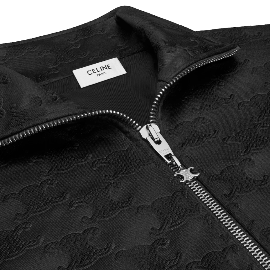 Blouson zippé CELINE jersey coton noir jacquard Triomphe ton sur ton