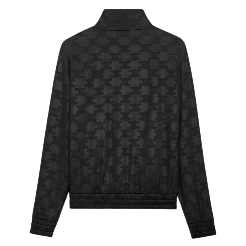 Blouson zippé CELINE jersey coton noir jacquard Triomphe ton sur ton
