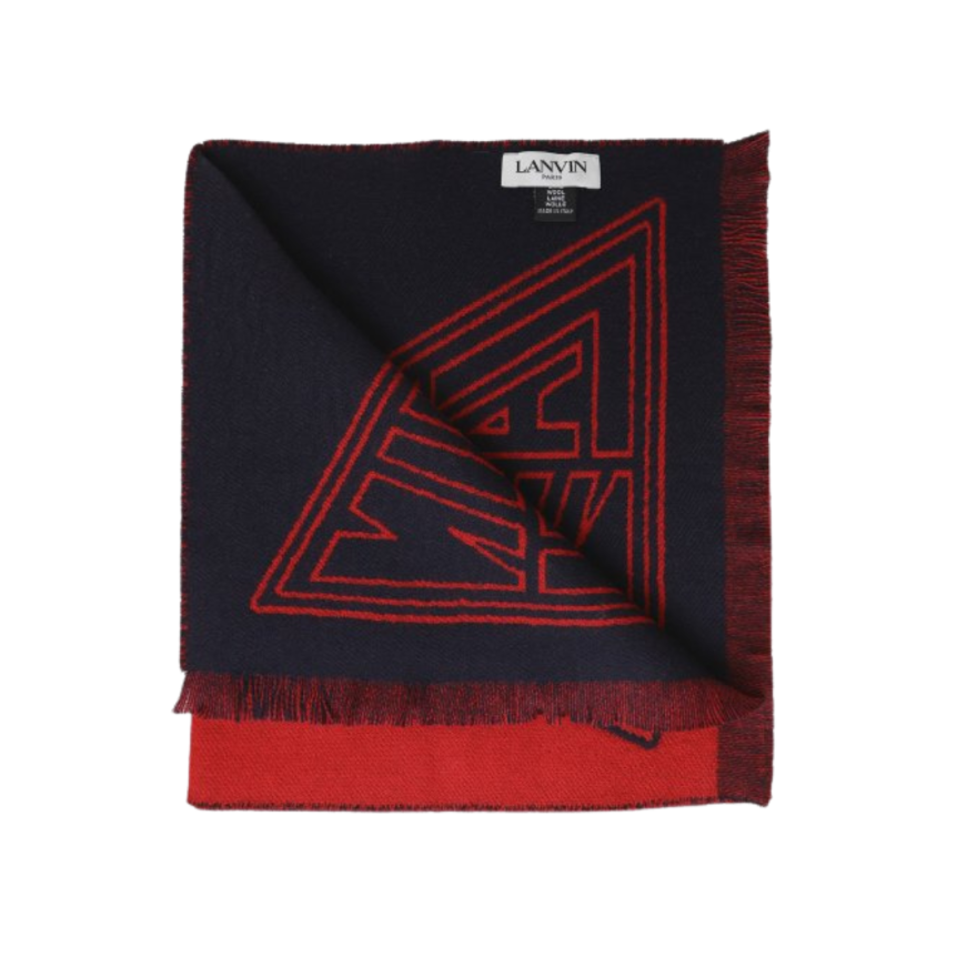 Echarpe laine LANVIN bleu marine rouge
